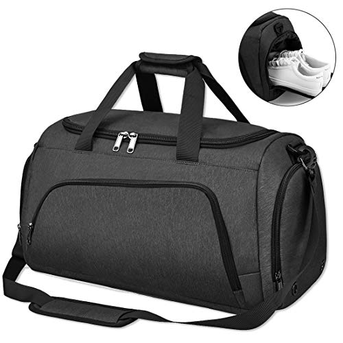 NUBILY Bolsa de Deporte Bolsa Gimnasio de Viaje con Compartimento para Zapatos Impermeable Bolsos Deportivos Mujer de Grande 40L para Hombre y Mujer Negro