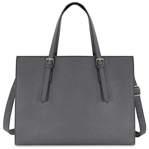 NUBILY Bolso Mujer Bolsos Bandolera para Ordenador Portátil 15.6 Pulgadas Impermeable Bolsos de Mujer Cuero PU Universidad Shopper Bolsa Tote Gris