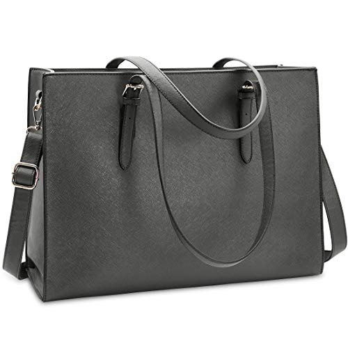 NUBILY Bolso Mujer Bolsos Bandolera para Ordenador Portátil 15.6 Pulgadas Impermeable Bolsos de Mujer Cuero PU Universidad Shopper Bolsa Tote Gris