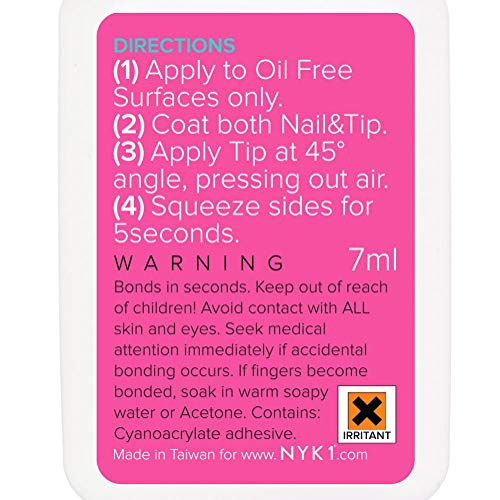 NYK1 Pegamento para uñas con punta de uñas superfuerte, con cepillo, perfecto para falso acrílico arte natural, purpurina, diamantes de imitación, gemas, aplicaciones de punta blanca transparente