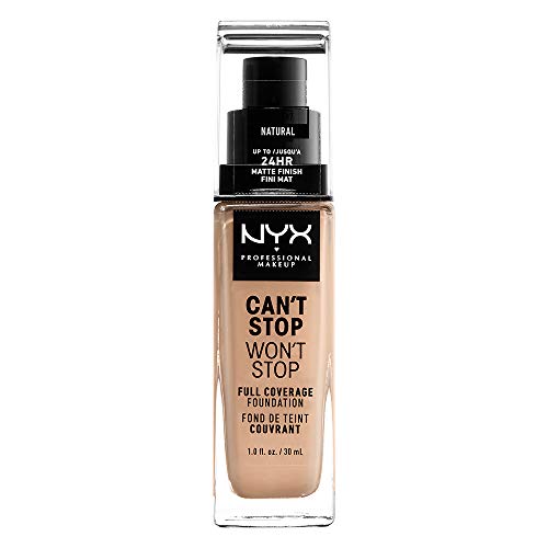 NYX Professional Makeup Base de maquillaje Can't Stop Won't Stop Full Coverage Foundation, Larga duración, Waterproof, Fórmula vegana, Acabado mate, Tono: Natural