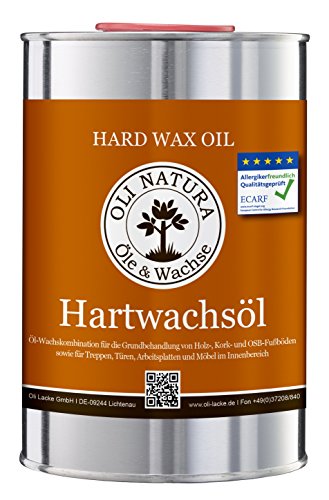 OLI-NATURA Aceite de cera dura - para suelos de madera, parqué, muebles, escaleras, puertas y encimeras, 1 L, Color: natural