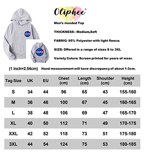 OLIPHEE Sudaderas con Capucha Color Sólido con Logo de NASA para Fanáticos de Aeroespacial para Hombre c/Hei-S