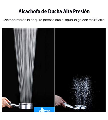 Olliwon Alcachofa de Ducha con Alta Presión Acero Inoxidable Cabezal de Ducha Ahorro de Agua Ducha de Mano, Fácil de Instalar G1 / 2 Conexión Ajuste Universal Ducha Alcachofa