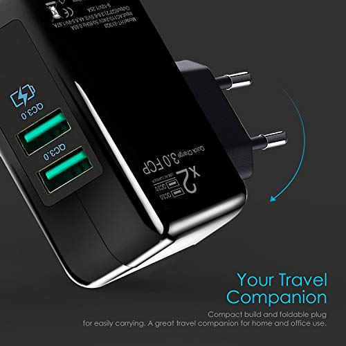 ONELY Quick Charge 3.0 USB Cargador Rápido Cargador, 30W Doble QC3.02.0 Smart Alimentador USB Adaptador de Alimentación y Carga Cargador para SamsungiPhoneiPad Huawei Google (Black)