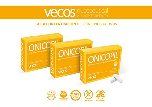 Onicopil Vecos para el fortalecimiento de cabello y uñas - Suplemento con aminoácidos, oligoelementos esenciales y vitaminas del grupo B y vitamina C para mejorar la salud capilar – 60 cápsulas