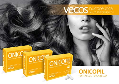 Onicopil Vecos para el fortalecimiento de cabello y uñas - Suplemento con aminoácidos, oligoelementos esenciales y vitaminas del grupo B y vitamina C para mejorar la salud capilar – 60 cápsulas