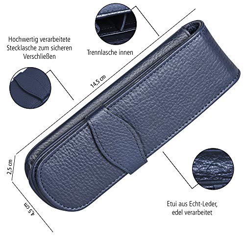 Online - Funda de piel para 2 bolígrafos, color azul