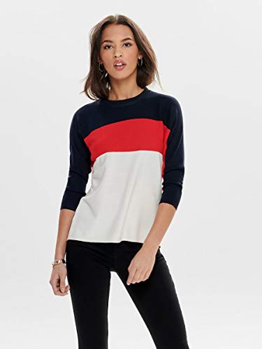 Only Onlregitze 3/4 Pullover Knt Noos suéter, Multicolor (Night Sky Detail: High Risk Red/Cloud Dancer), 42 (Talla del Fabricante: Large) para Mujer