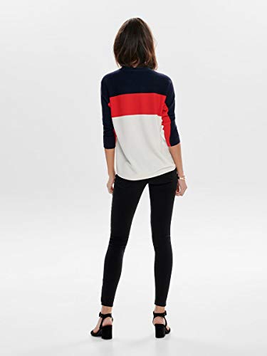 Only Onlregitze 3/4 Pullover Knt Noos suéter, Multicolor (Night Sky Detail: High Risk Red/Cloud Dancer), 42 (Talla del Fabricante: Large) para Mujer