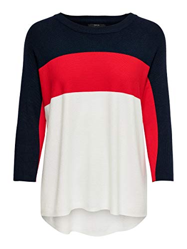 Only Onlregitze 3/4 Pullover Knt Noos suéter, Multicolor (Night Sky Detail: High Risk Red/Cloud Dancer), 42 (Talla del Fabricante: Large) para Mujer