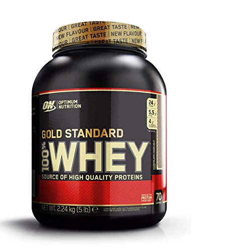 Optimum Nutrition ON Gold Standard 100% Whey Proteína en Polvo Suplementos Deportivos, Glutamina y Aminoacidos, BCAA, Chocolate y Avellana, 70 porciones, 2.24 kg, Embalaje puede variar