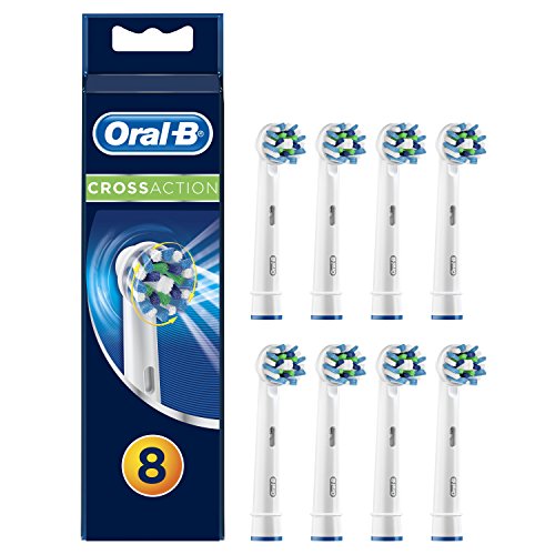 Oral-B Crossaction - Cabezal de Recambio, Set de 8 Recambios para Cepillo Eléctrico Recargable, Cabezal Redondeado con Diseño de Inspiración Profesional para Limpiar Diente Por Diente, Blanco