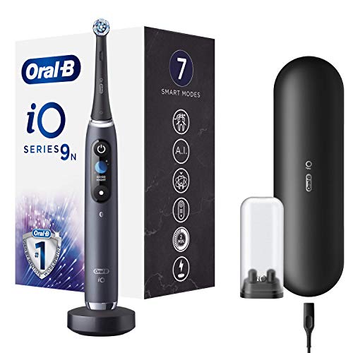 Oral-B iO 9n Cepillo Eléctrico Recargable Con Tecnología De Braun, 1 Mango Negro Con Diseño De Alta Gama Y Tecnología Magnética, Pantalla En Color, 1 Cabezal De Recambio, 1 Estuche De Viaje De Carga