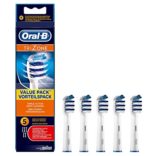 Oral-B TriZone Cabezal de Recambio, Set de 5 Recambios para Cepillo Eléctrico Recargable, sus Filamentos Realizan un Movimiento de Barrido entre los Dientes para una Limpieza Profunda