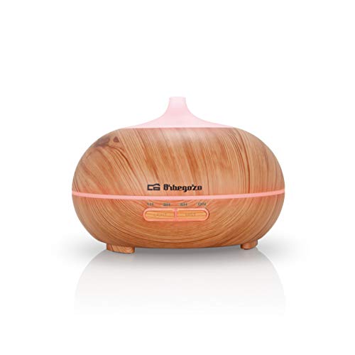 Orbegozo HUA 3000 – Humidificador ultrasónico aromaterapia difusor de aceites esenciales, 300 ml de capacidad, silencioso, iluminación en 7 colores intercambiables y temporizador.