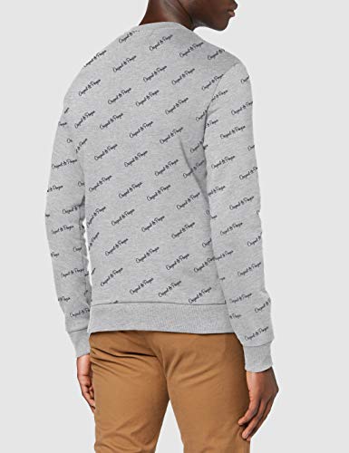 Original Penguin Script Logo Crew suéter, Gris (Rain Heather 080), Large para Hombre