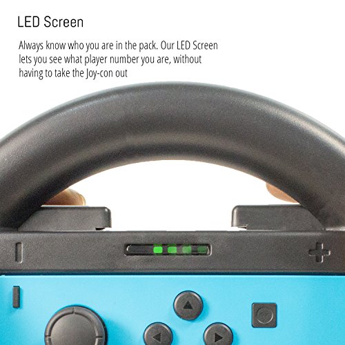 Orzly Pack DE Dos Volantes Usar con los Joy-con Switch – Pack de Volantes Negros [con luz indicando Jugador] para Usar con los mandos Joy-con de la Nintendo Switch