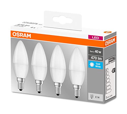 Osram 819610 Bombilla LED E14, 5 W, Blanco, 4 Unidades, vela, plástico