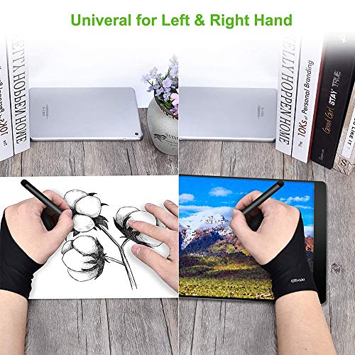 OTraki Guante Dibujo Anti Incrustantes para Tableta Gráfica Guantes Artritis Guante de Dos Dedos Tamaño Universal con Dos Dedos para Mano Derecha e Izquierda - Pack de 4