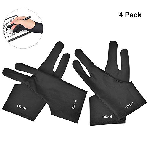 OTraki Guante Dibujo Anti Incrustantes para Tableta Gráfica Guantes Artritis Guante de Dos Dedos Tamaño Universal con Dos Dedos para Mano Derecha e Izquierda - Pack de 4