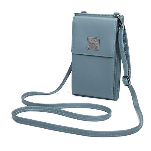 OURBAG Billetera de Cuero con Estilo de Las Mujeres Monedero pequeño y Lindo Mini Bolso de Hombro Bolsa de teléfono Azul Claro