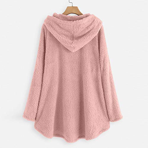 Overdose Abrigo Mujer Vestir Blusa Linda de Felpa para Mujer Sudadera con Capucha Gatito Otoño Diseño de Botones con Dobladillo Irregular Bolsillo Más Tamaño