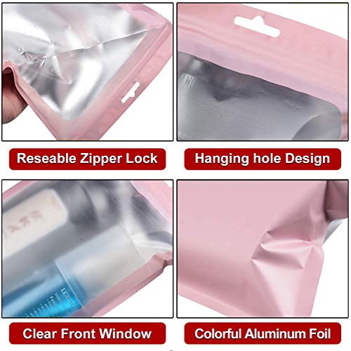 Owoda 100 Piezas de Bolsa con Cierre a Prueba de Olor Resellable, Bolsas de Almacenamiento con Ventana Transparente, para Almacenamiento de Alimentos Artículos para Fiestas y más, Rosa, 7 x 10 cm