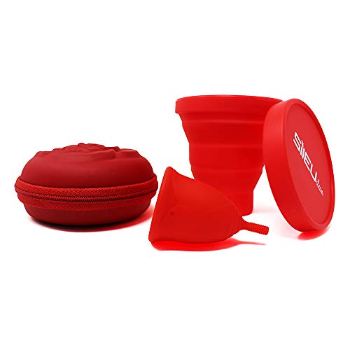 Pack Sileu Travel: Copa menstrual Rose - Modelo de iniciación - Talla L, Rojo, Flexibilidad Standard + Estuche de Flor Rojo + Esterilizador Plegable, Rojo