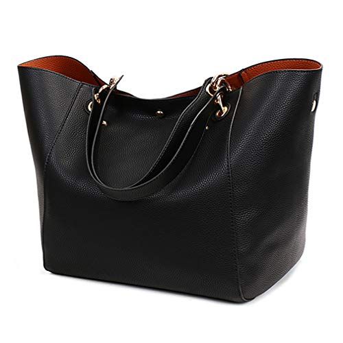 Pahajim moda bolso bandolera mujer grande cuero mujer bolsos tote bolsos impermeables mujer bolso shopper de viaje mujer bolsos para libros bolsos de marca mujer (Negro)