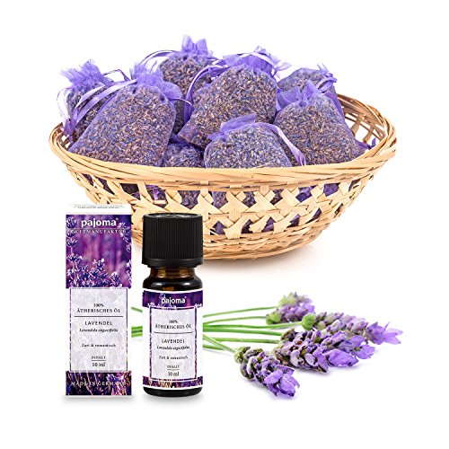 Pajoma 10 bolsitas de Lavanda más Aceite Esencial de Lavanda 100% Natural de Francia Bolsitas de Bolsa de Lavanda