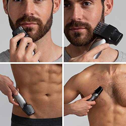 Panasonic ER-GY60-H503 - Recortadora de Barba y Precisión 3 en 1 (Recargable, Forma de Navaja, i-Shaper, 4 accesorios, Acero Inoxidable, Peine para Zonas Delicadas y para Perfilar la Barba) Plateado