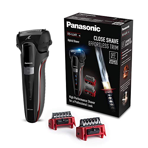 Panasonic ES-LL41-K503 Afeitadora, Recortadora y Perfilador Todo en Uno, Wet&Dry, 3 Cuchillas, Accesorio TRIMMER, Modo Turbo, Indicadores LED, Motor Lineal 13.000 Oscilaciones, Color Negro y Rojo