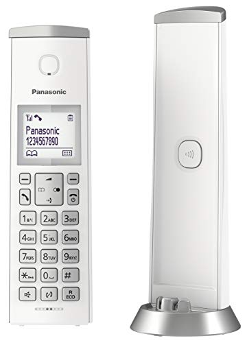 Panasonic KX-TGK210 - Teléfono Fijo Inalámbrico de Diseño, LCD 1.5", Identificador de Llamadas, Agenda de 50 Números, Bloqueo de Llamada, Modo ECO, color Blanco, 1 Unidad