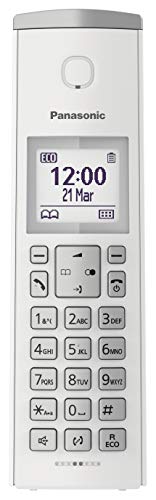 Panasonic KX-TGK210 - Teléfono Fijo Inalámbrico de Diseño, LCD 1.5", Identificador de Llamadas, Agenda de 50 Números, Bloqueo de Llamada, Modo ECO, color Blanco, 1 Unidad