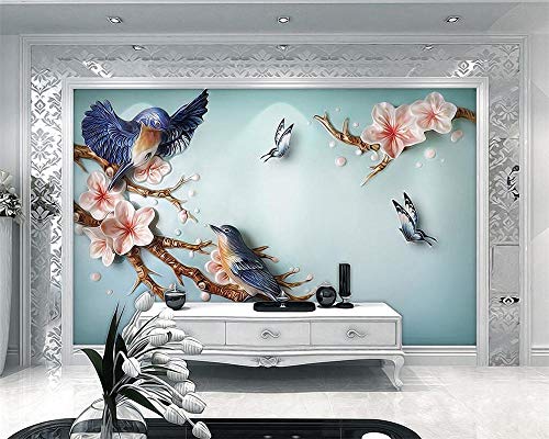 papel pintado 3d murales Flor de albaricoque azul blanco - fotomurales para salón natural landscape foto mural pared, dormitorio corredor oficina moderno festival mural 250x175 cm - 5 tiras