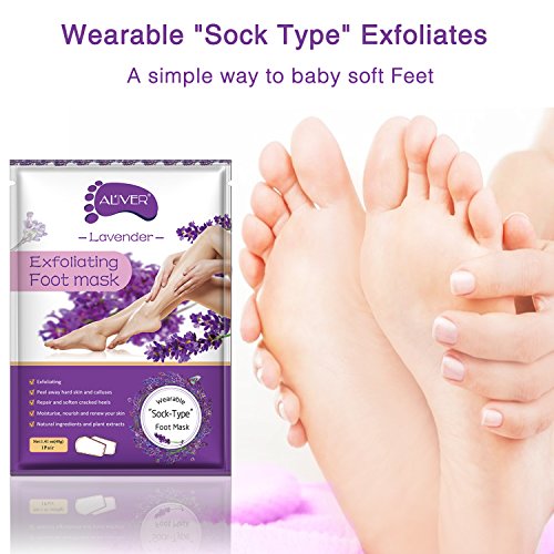 Paquete de 3 mascarillas exfoliantes para los pies, calcetines exfoliantes para los pies, callosidades, removedor de piel muerta, mascarilla exfoliante para los pies con aloe para pieles secas