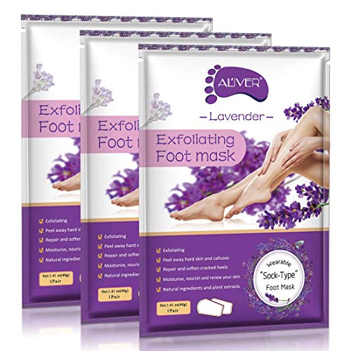 Paquete de 3 mascarillas exfoliantes para los pies, calcetines exfoliantes para los pies, callosidades, removedor de piel muerta, mascarilla exfoliante para los pies con aloe para pieles secas