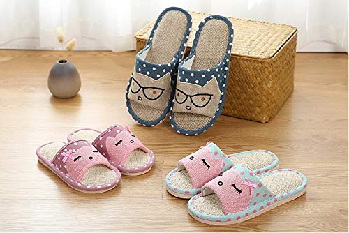 Pareja de Lino Zapatillas de casa de Estilo japonés niño Divertido Zapatillas de Dibujos Animados Transpirable Antideslizante luz de Fondo Regalo con Amor (36/37 EU,Rosado)