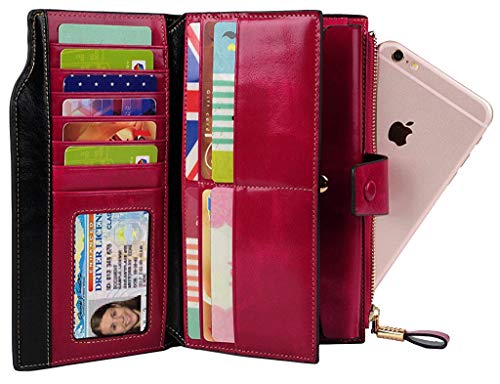 PARVENZA Mujer Monedero RFID Bloqueo Cartera Gran Capacidad Billetera Cera Cuero Genuino Monederos Rosa PVZ0702R