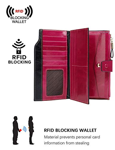 PARVENZA Mujer Monedero RFID Bloqueo Cartera Gran Capacidad Billetera Cera Cuero Genuino Monederos Rosa PVZ0702R