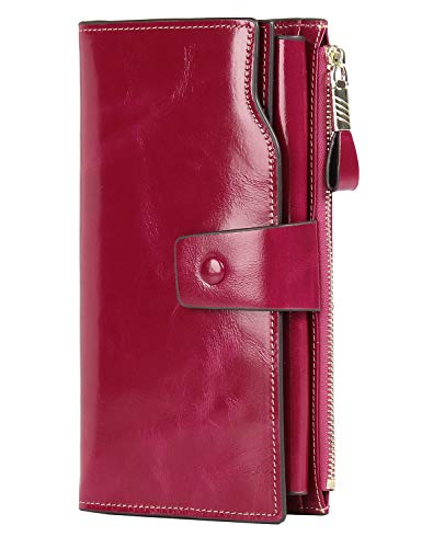 PARVENZA Mujer Monedero RFID Bloqueo Cartera Gran Capacidad Billetera Cera Cuero Genuino Monederos Rosa PVZ0702R