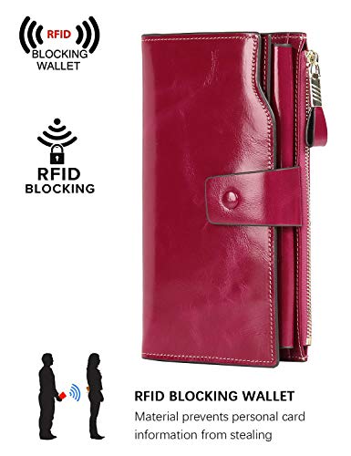 PARVENZA Mujer Monedero RFID Bloqueo Cartera Gran Capacidad Billetera Cera Cuero Genuino Monederos Rosa PVZ0702R