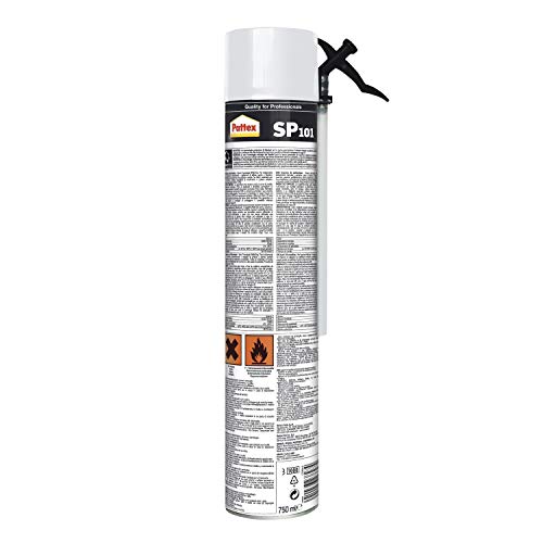 Pattex 1859889 SP101 Espuma, espuma de poliuretano monocomponente para múltiples materiales, espuma expansiva de color blanco con estructura de celda extrafina, 1 x 750 ml