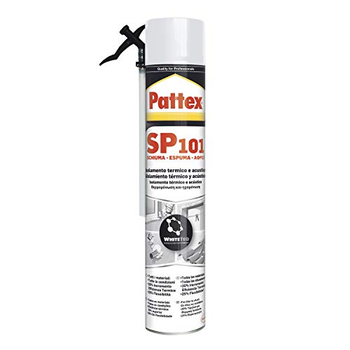 Pattex 1859889 SP101 Espuma, espuma de poliuretano monocomponente para múltiples materiales, espuma expansiva de color blanco con estructura de celda extrafina, 1 x 750 ml