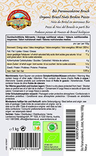 Pedazos piezas de Nueces de Brasil biológicos 1 kg BIO crudas, silvestres, sin cáscara ecológicos raw Brazil nuts 1000 gr