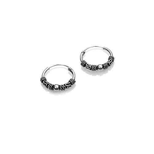 Pendientes Aros Bali de Plata de Ley 925 - Pendientes Aros Tribales de Plata Pequeños - Varios Modelos de 14 a 35 mm.