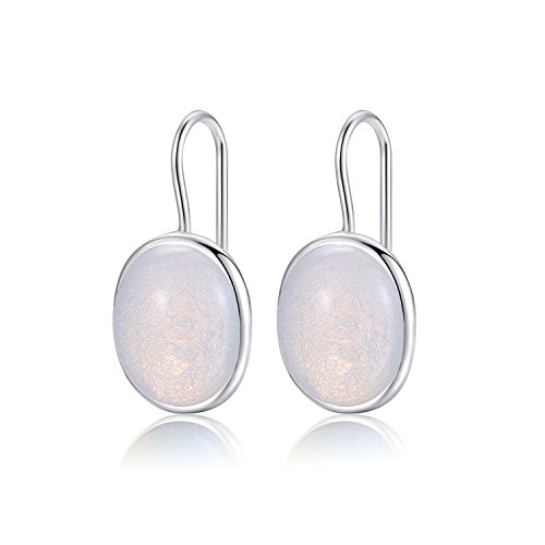 Pendientes de piedra de luna natural ovalados de plata de ley 925 con gancho sólido MetJakt Opal para mujer (piedra lunar)