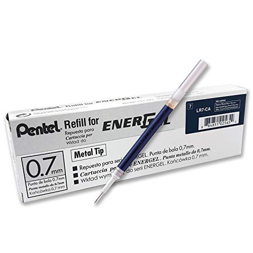 Pentel - Recambio Energel retráctil con punta de bola. Escritura en color azul oscuro - Pack de 12