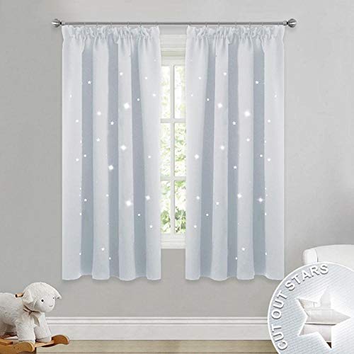 PENVEAT Starry Night Sleep-Enhancing Cosmic Twinkle Blind Nursery Blackout Drape for Nursery Baby Cortina para Cortinas, 1 Pieza, Blanco grisáceo, W100 x L200cm 1PC, Pliegue de lápiz